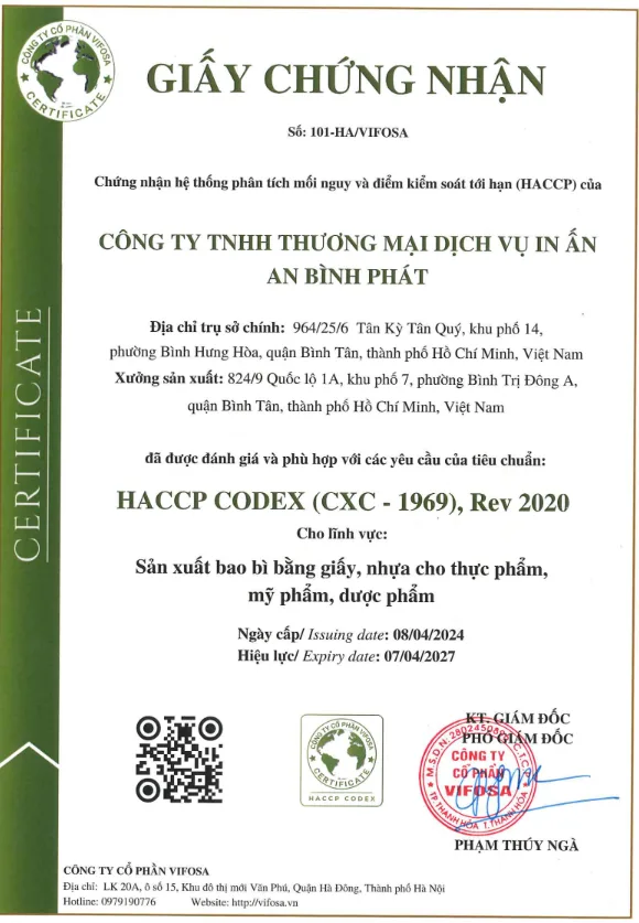Chứng nhận HACCP – Phân tích mối nguy & Kiểm soát tới hạn Thực phẩm